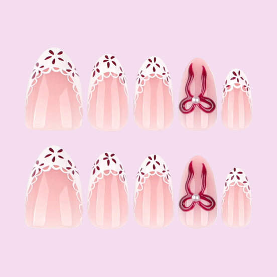 Lace Detail Pink Press-On Nails