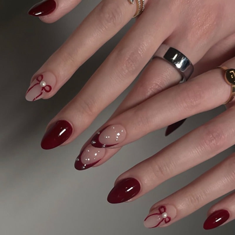 Burgundy Pearl Accent Press-On Nails