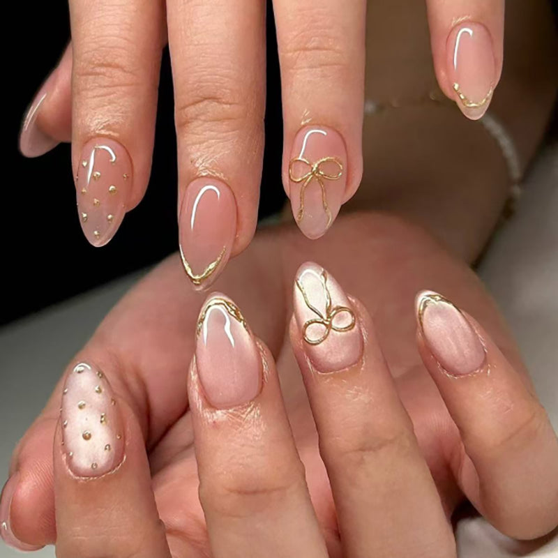 Gold Accent Nude Press-On Nails