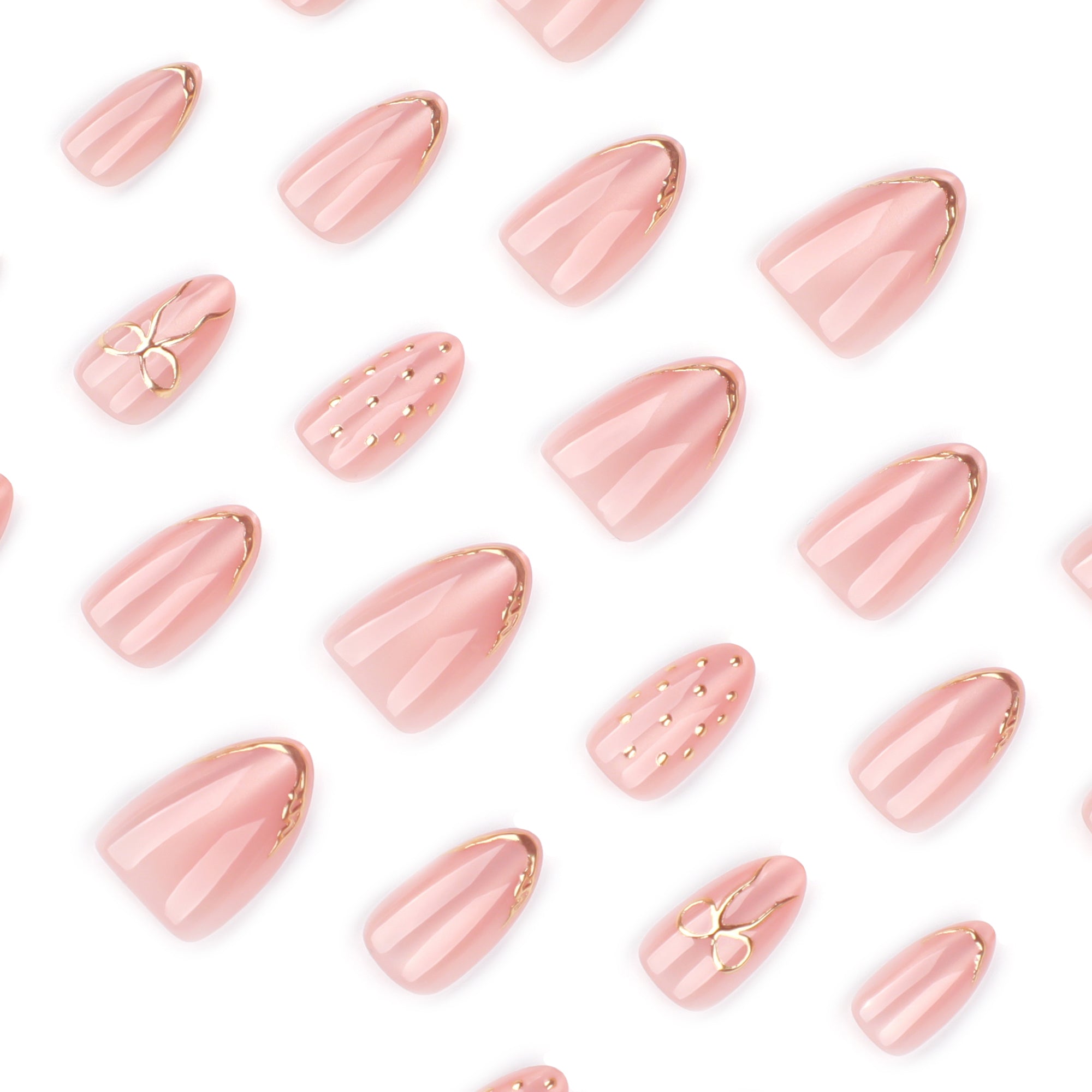 Gold Accent Nude Press-On Nails