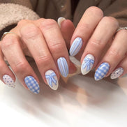 Blue Floral Porcelain Press-On Nails