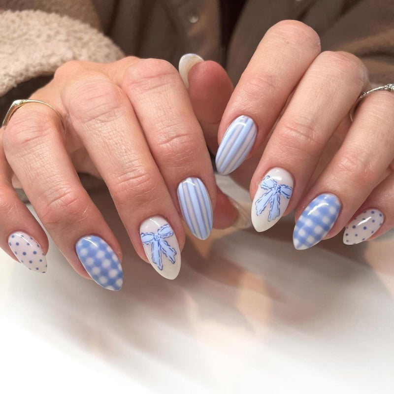 Blue Floral Porcelain Press-On Nails