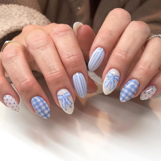 Blue Floral Porcelain Press-On Nails