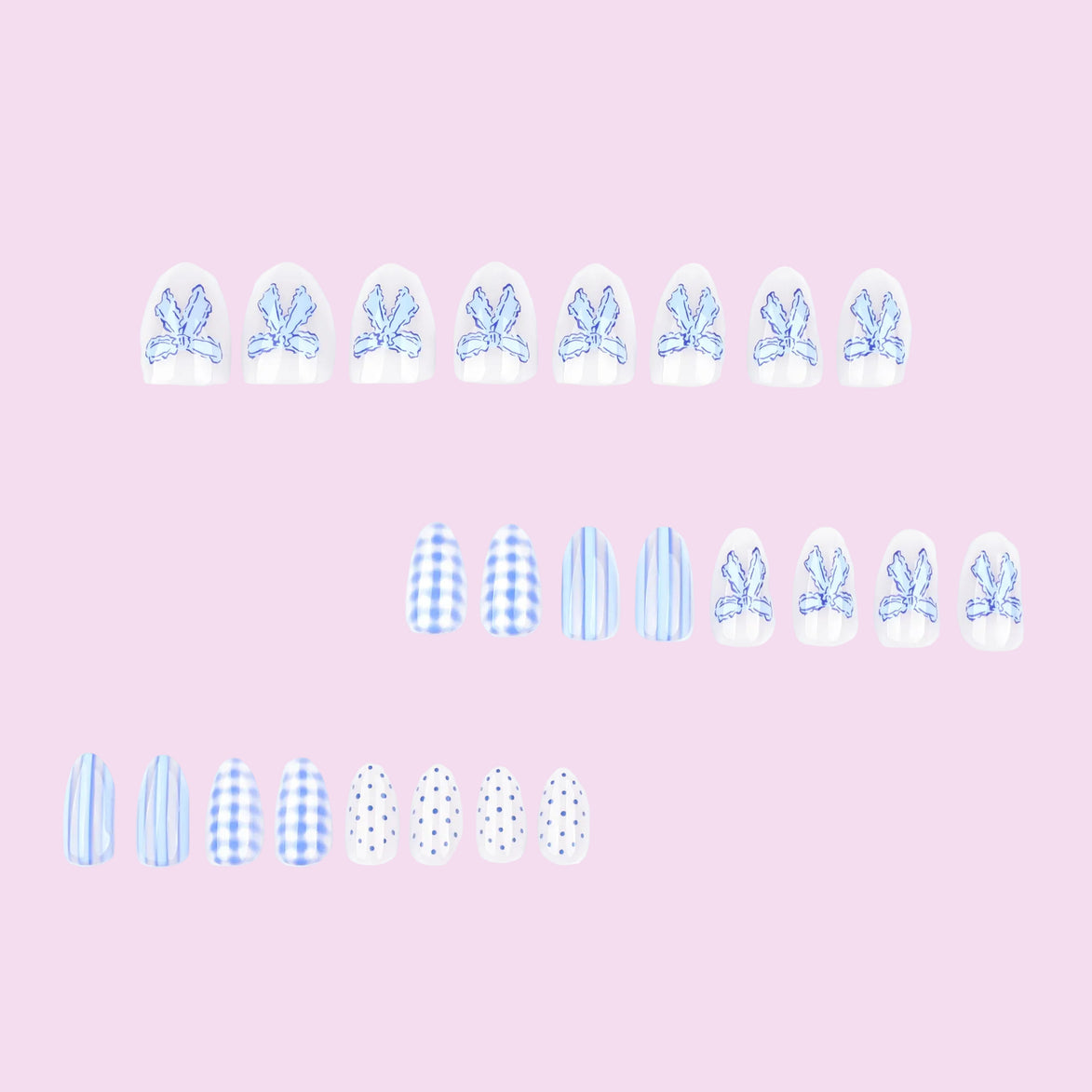 Blue Floral Porcelain Press-On Nails