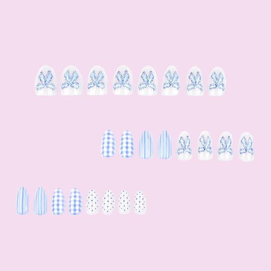 Blue Floral Porcelain Press-On Nails