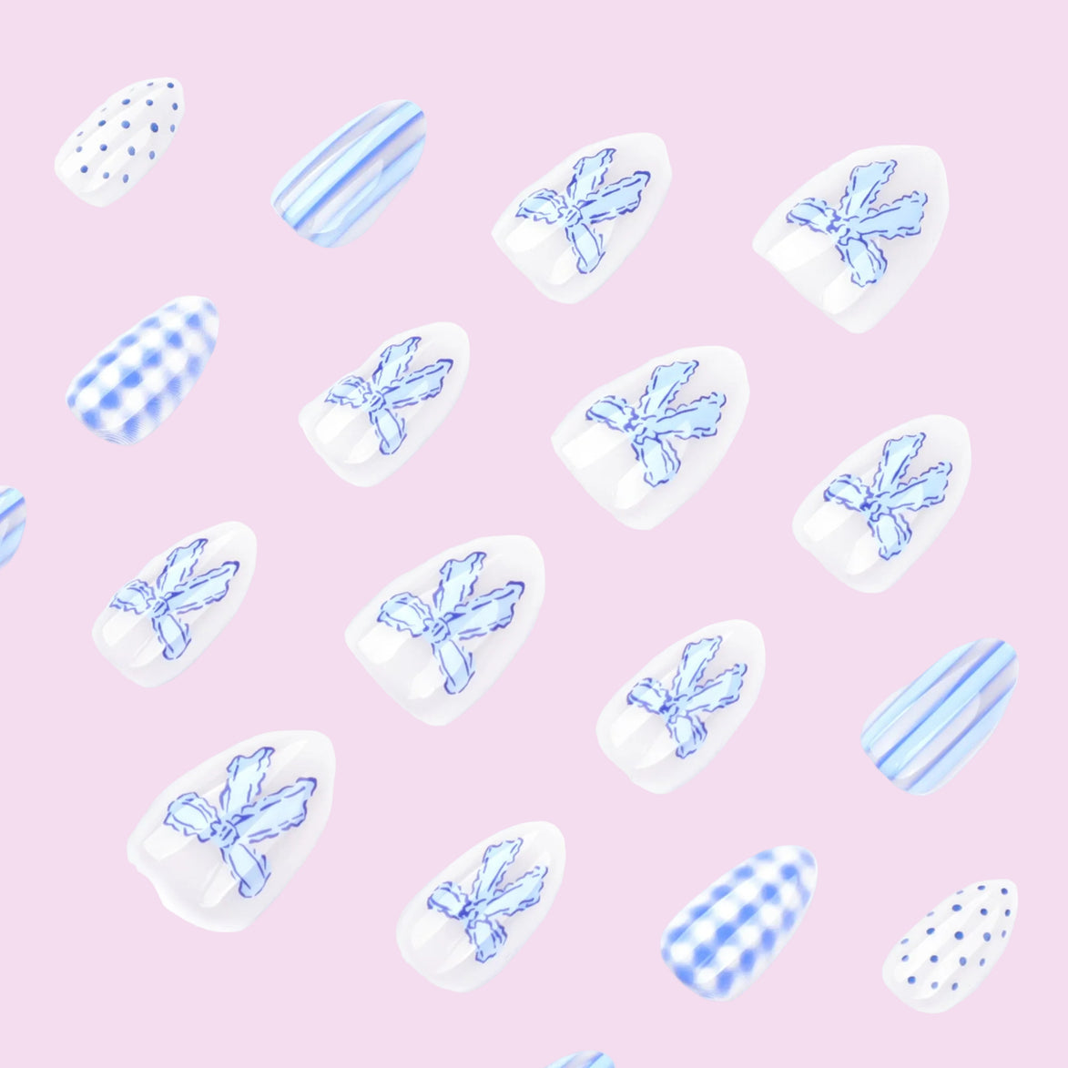 Blue Floral Porcelain Press-On Nails