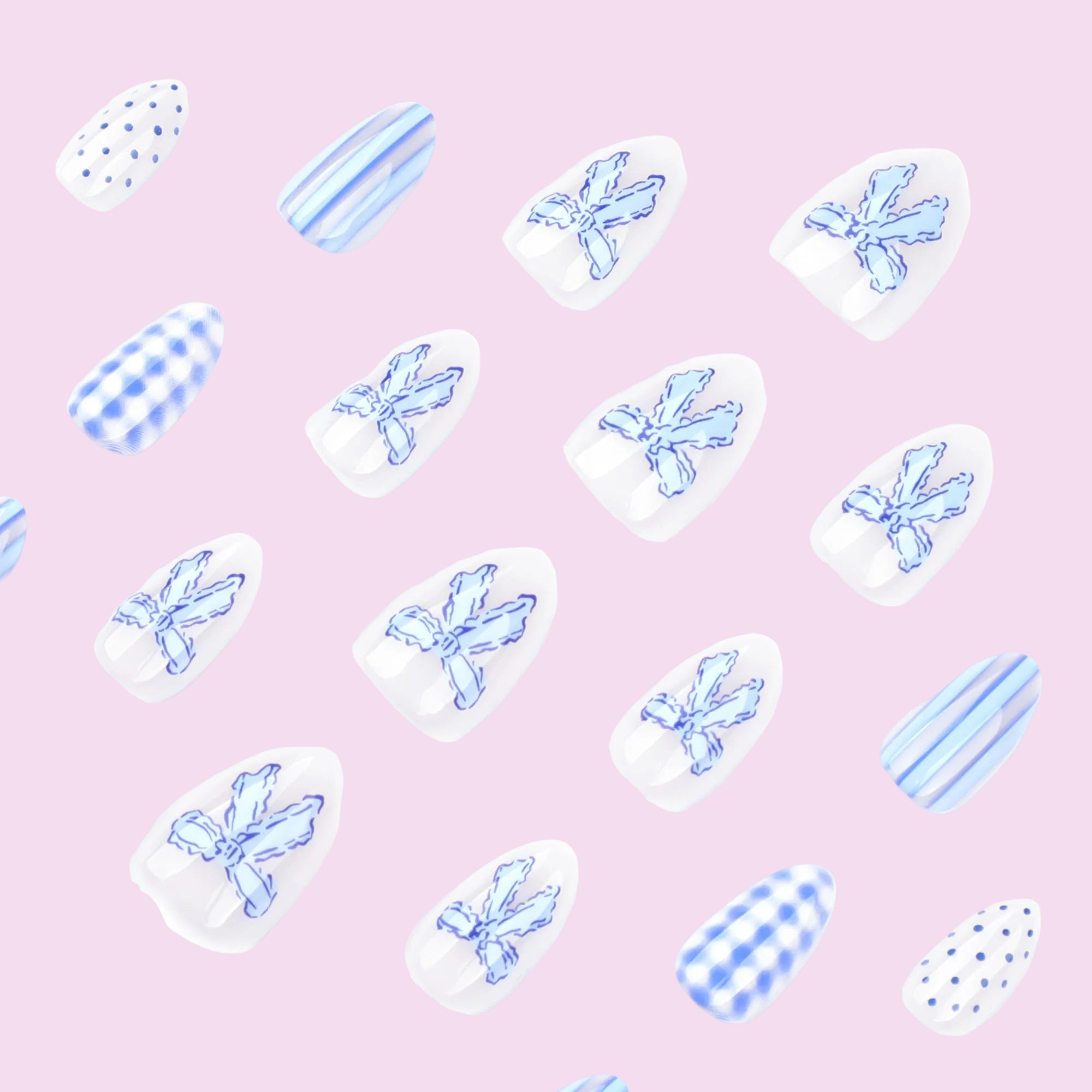 Blue Floral Porcelain Press-On Nails