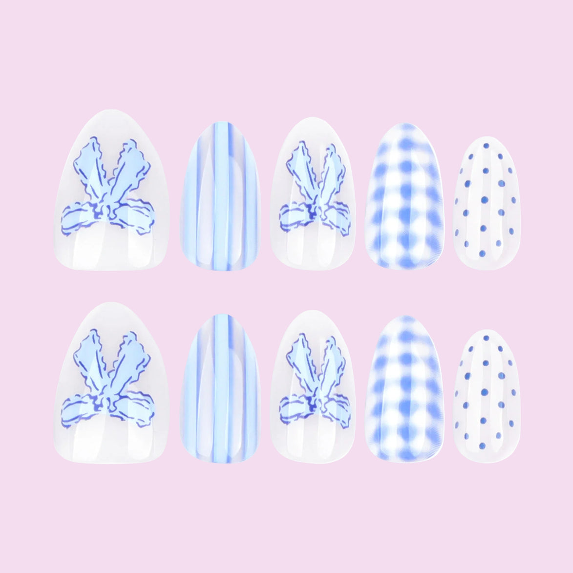 Blue Floral Porcelain Press-On Nails