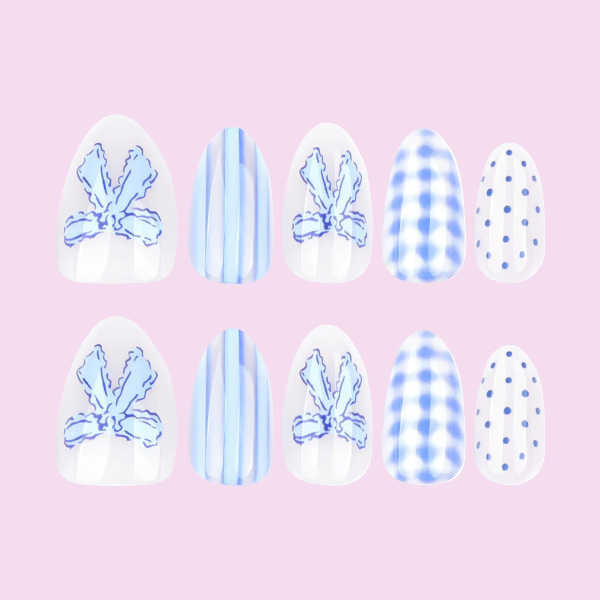 Blue Floral Porcelain Press-On Nails