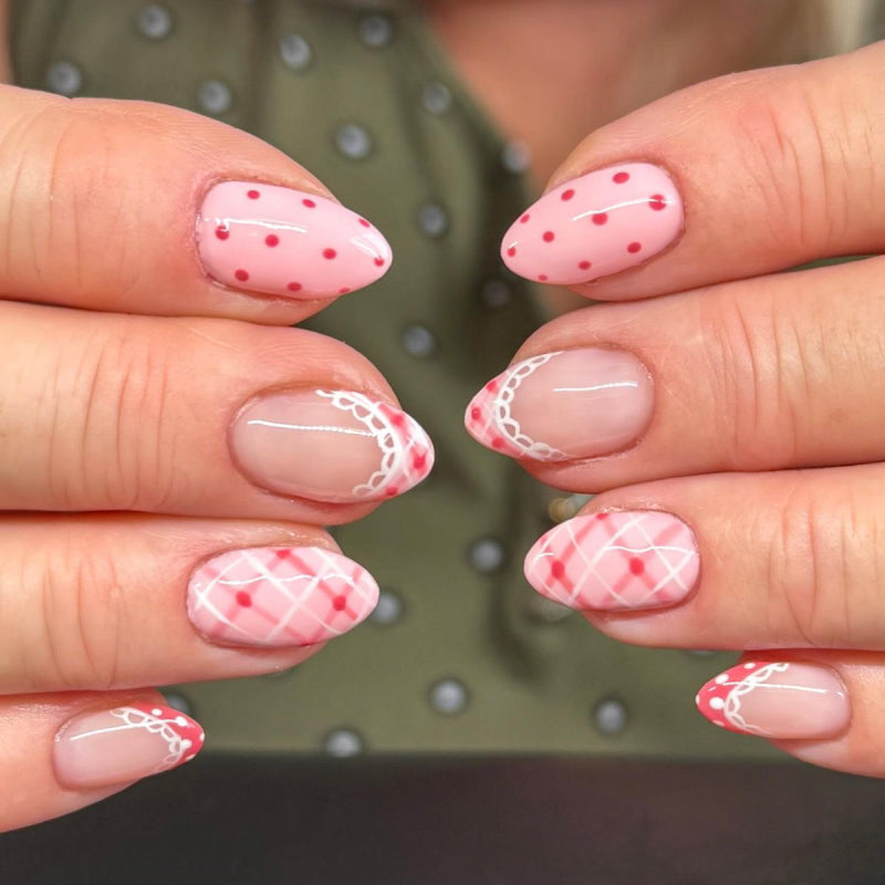 Pink Lace & Dot Press-On Nails