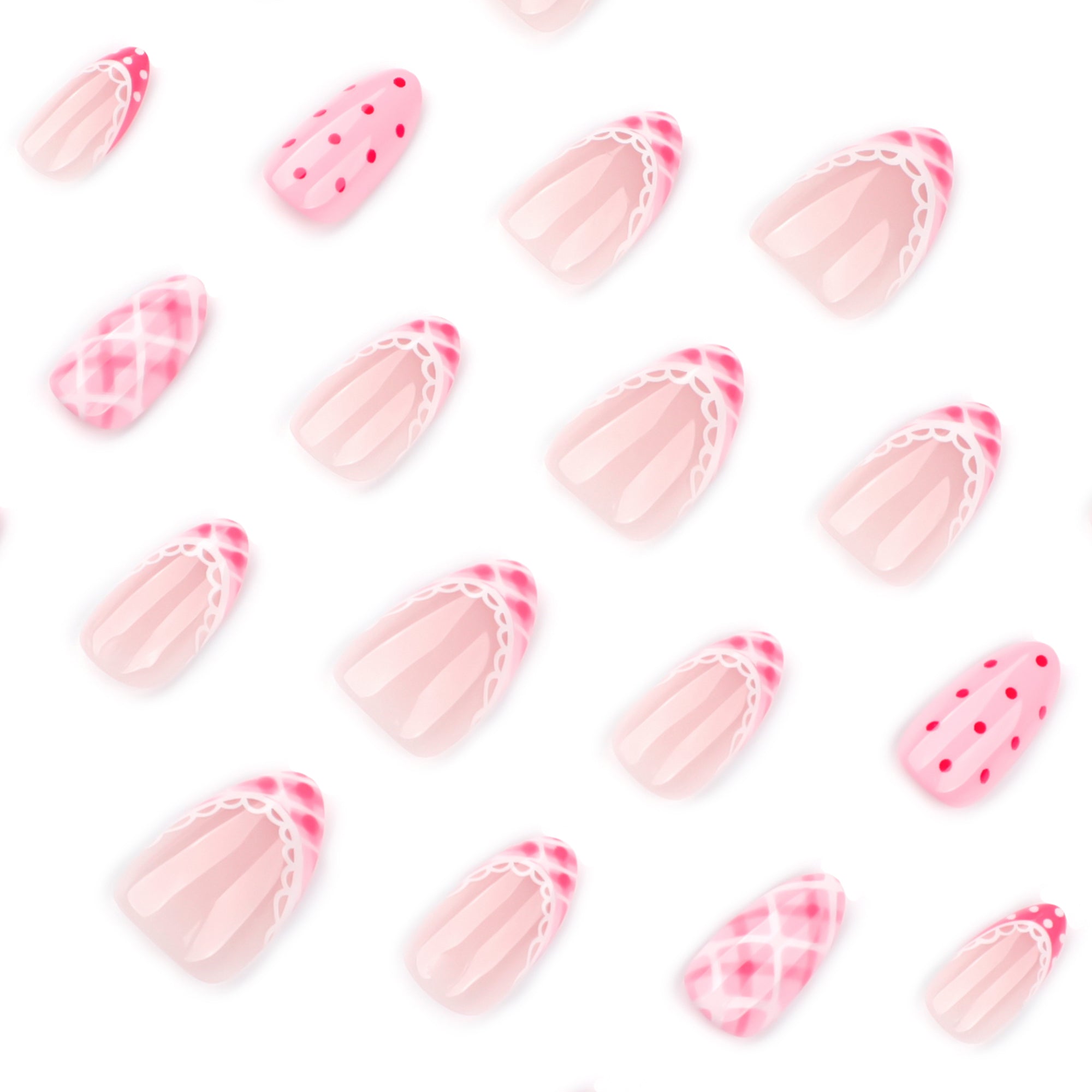 Pink Lace & Dot Press-On Nails