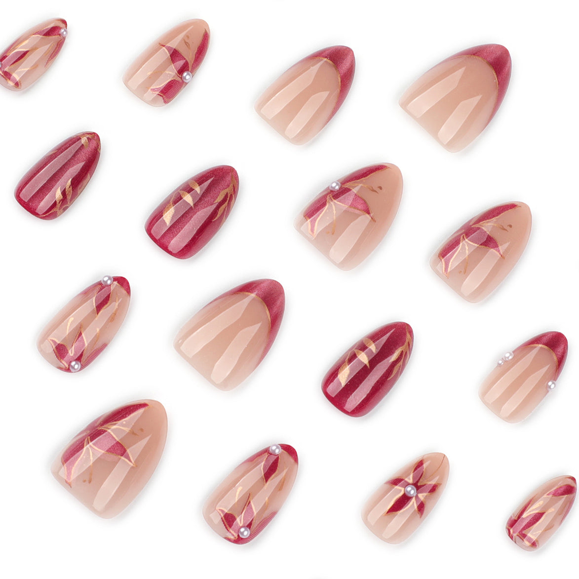 Floral Rose Gold Cat-Eye Press-On Nails