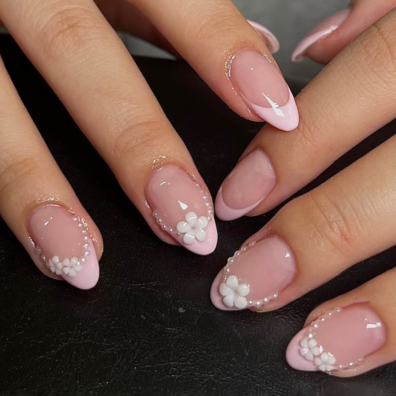 Blush Pearl Floral French Press-On Nails