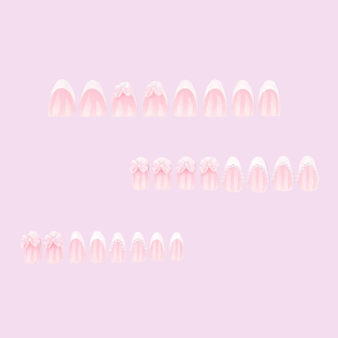 Pink Bow Pearl French Tip Press-On Nails