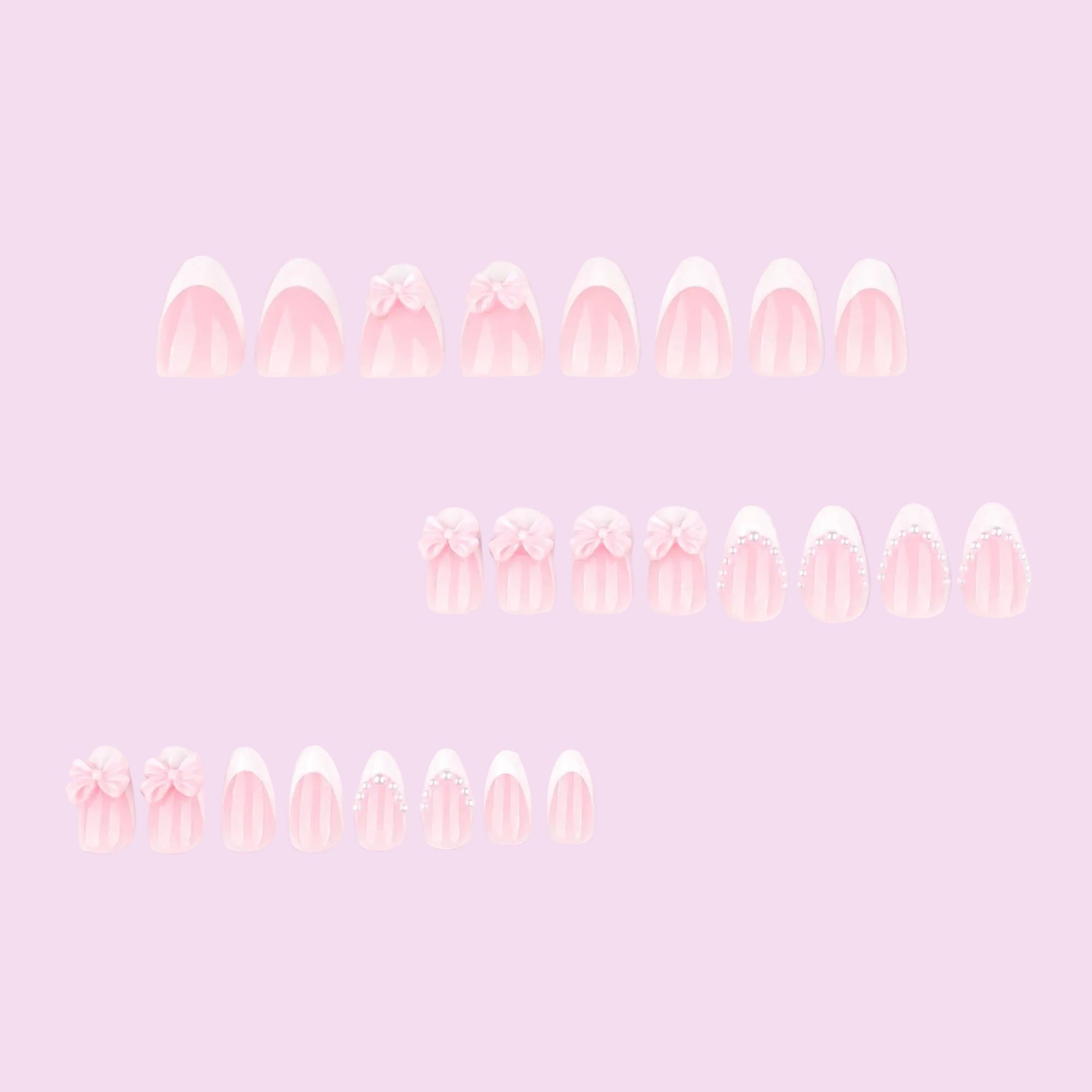 Pink Bow Pearl French Tip Press-On Nails