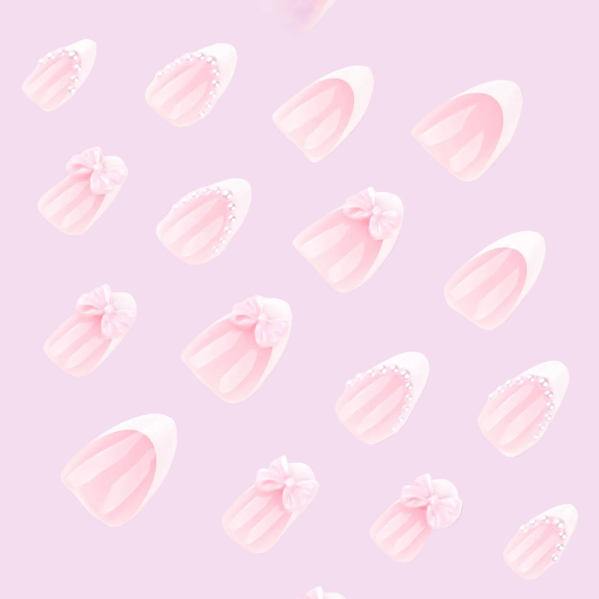 Pink Bow Pearl French Tip Press-On Nails