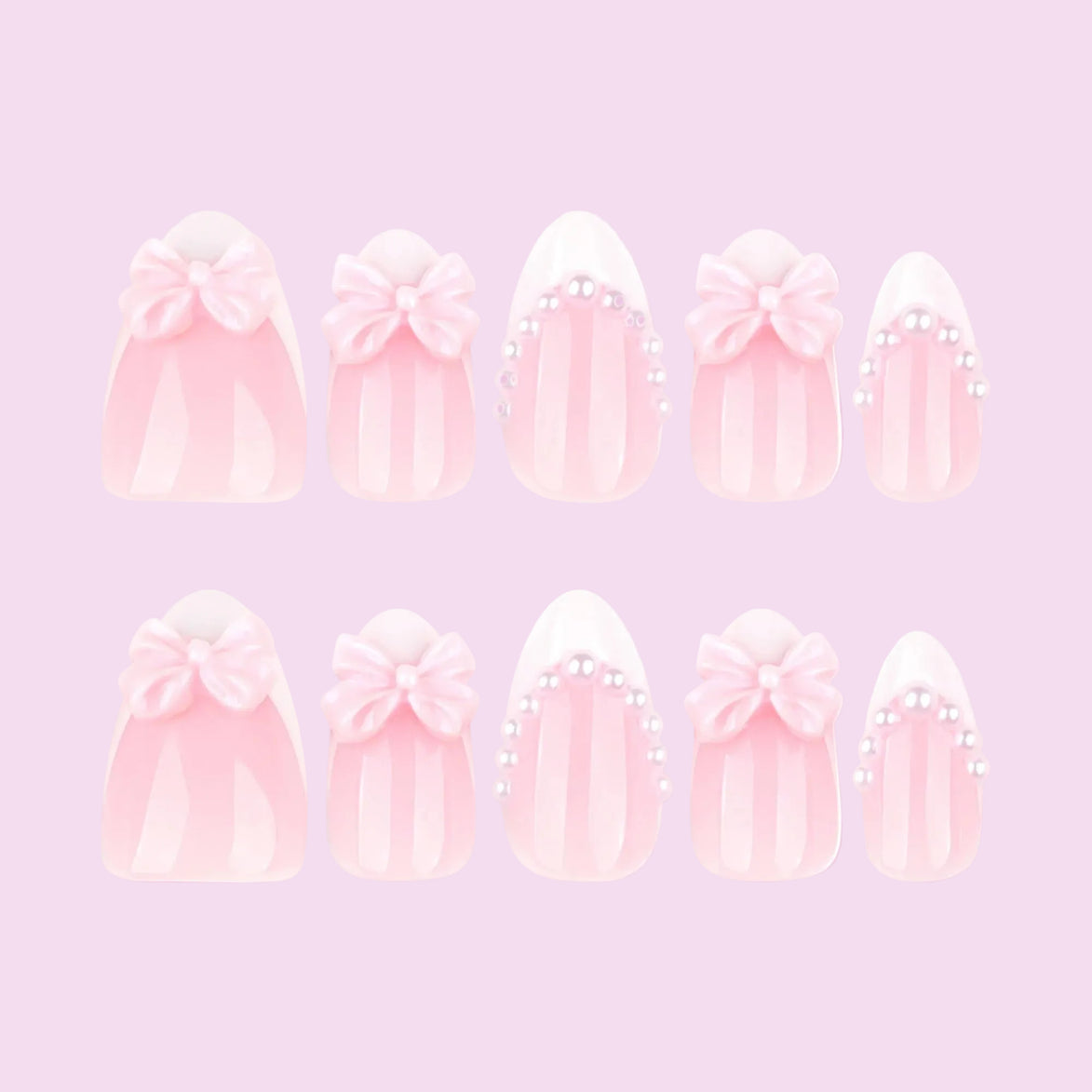 Pink Bow Pearl French Tip Press-On Nails