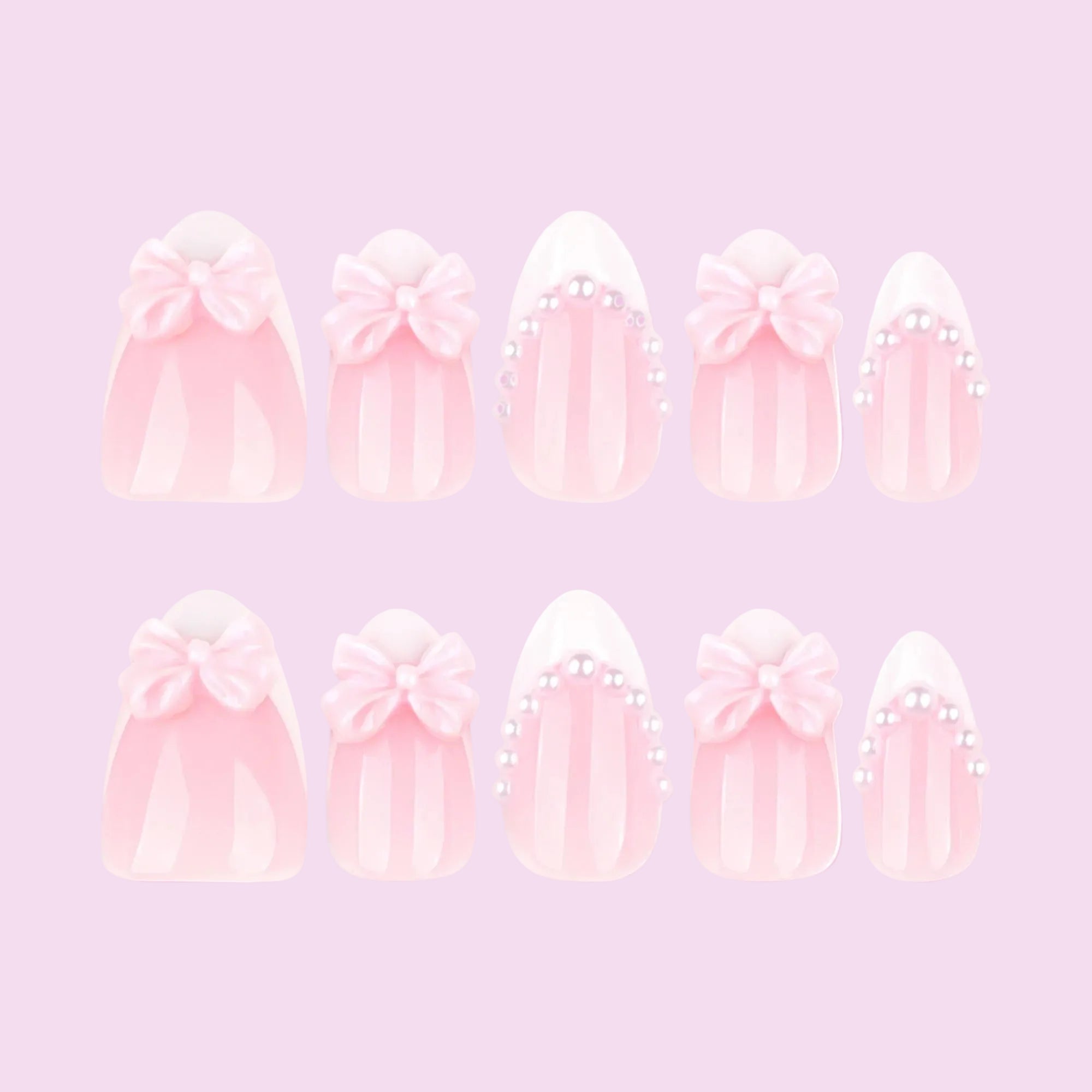 Pink Bow Pearl French Tip Press-On Nails