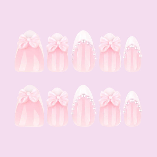 Pink Bow Pearl French Tip Press-On Nails