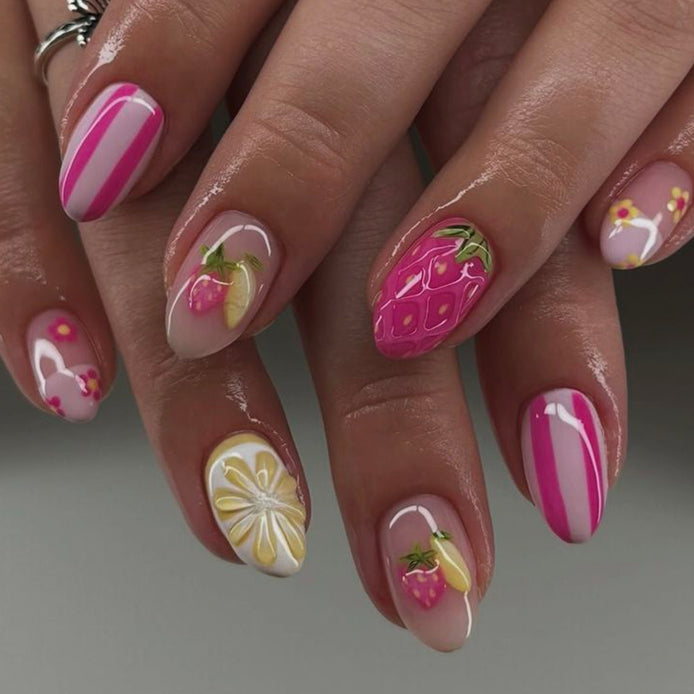Strawberry Summer Press On Nails worn on hand