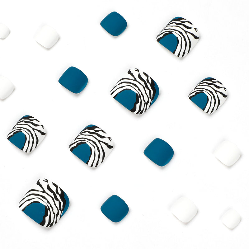 Teal Zebra Print Press-On Toenails