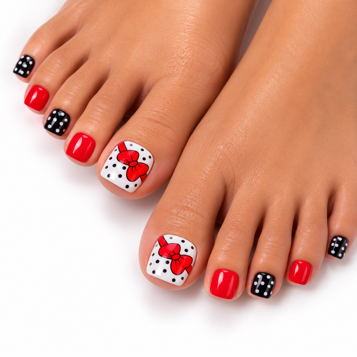 Red Bow Polka Dot Press-On Toenails
